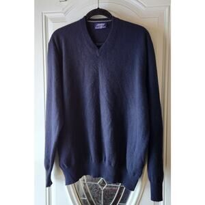 100% Cashmere Jeremy Argyle NYC Navy V-neck Sweater Size 2XL